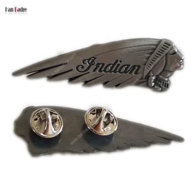 China Worldwide Custom Indian Metal Badge 3D Design Black Nickel Platin Die Cast Pins With Two Clutches On The Back for sale