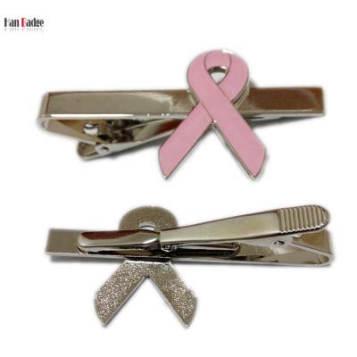 China Brass Custom Red Breast Cancer Link Clips Ribbon Collar Bars Stamping Soft Enamel With Epoxy Doming for sale