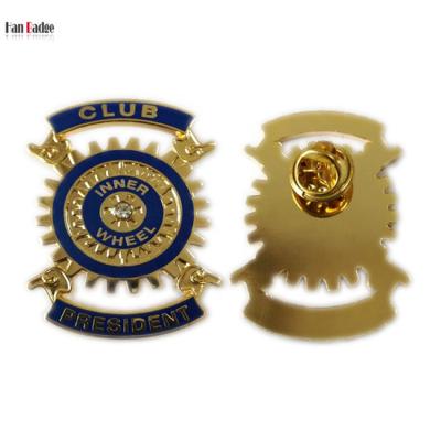 China Custom Inner Europe Wheel Pin Club President Hard Enamel Badge with Diamond Stone 24K Gold Plating for sale