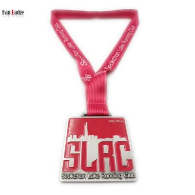 China Worldwide Custom Running Club 2D Medal Design With Soft Enamel Colors Neck Ribbon Tied Antique Silver for sale