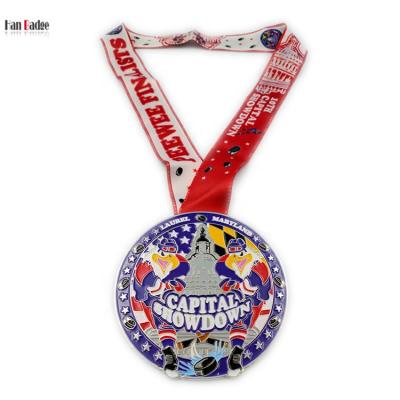 China Custom design all over the world die casting soft enamel and nickel finish metal medal with neck ribbon for sale