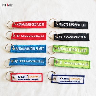 China Fabric Remove Before Theft Keychains Embroidery Key Ring Custom Fabric Luggage Tag With Logo Customized for sale