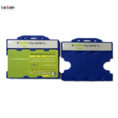 China Plastic Double Sides ID Card Holders With Domed Logo Epoxy Plastic Horizontal Badge Holder For Two Cards for sale