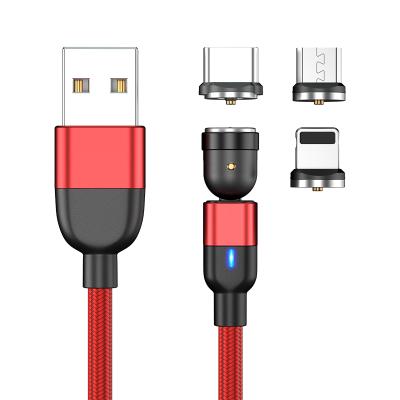 China Mobile Phone Rotate Aluminum Alloy Magnetic 3in1 Degree Usb 540 Charging Nylon Braided Cable 0.5M 1M 2M 3M for sale