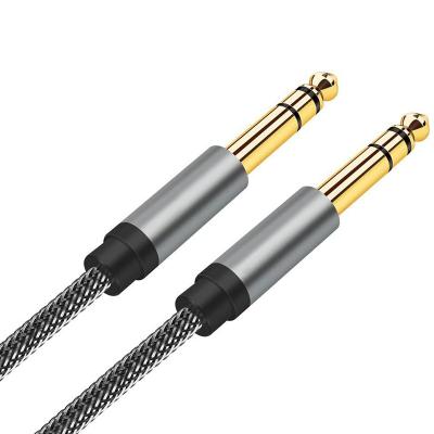 China Hot 6.35mm COMPUTER Male to Male Nylon Braided Dual Channel Audio Cable Connected to Mixer Power Amplifier Electric Guitar Audio Cable for sale