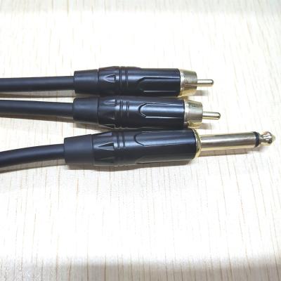 China Hot Selling 6.35 Tower Dual Speaker Lotus Cable 6.35mm Male To 2rca Cell Phone Male Speaker 6.35 Audio Cable To 2rca 6FT OEM for sale