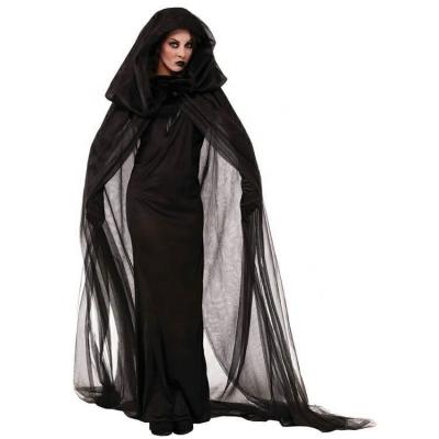 China Polyester Halloween Vampire Witch Black Death Ghost Hooded Cloak Dresses Cosplay Costumes Long for sale