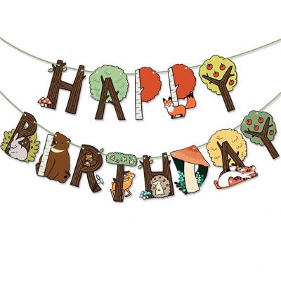 China Hot New Jungle Party Banner HAPPY BIRTHDAY Paper Letter Animal Forest Flag Cartoon Animal Birthday Party Decoration for sale