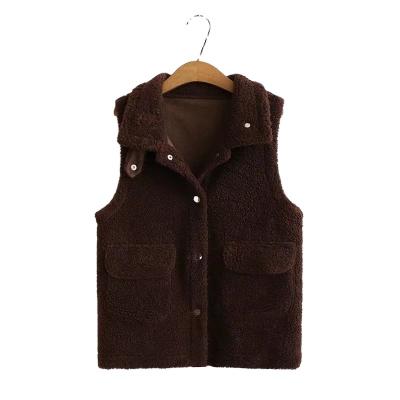 China Women's colors faux colors classic-fit full-zip fuzzy sherpa lined vest windproof for sale