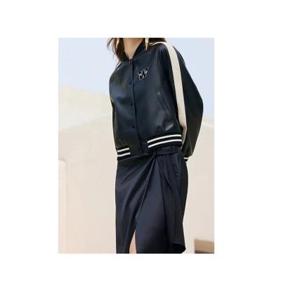 China Waterproof Trim Drop Shoulder Letter Patched Striped Bomber Jacket for sale