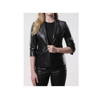 China Waterproof Women's Fashionable Oversized Faux Notch Leather Collar Tailored Blazer for sale