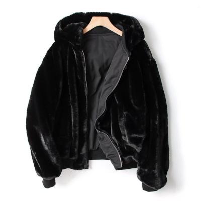 China Women's Reversible Faux Shearling Sherpa Zipper Hooded Jacket Windproof In Black for sale