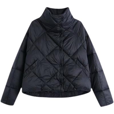 China Windproof Woman Casual Parkas Winter Stand Collar Quilted Padded Jacket Snaps Loose Coats for sale