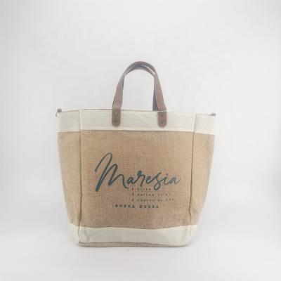 China China Suppliers Custom Made Durable Burlap Jute Tote Shopping Bag Printed Package Leather Handle for sale