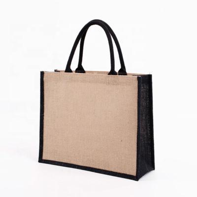 China Wholesale Custom Made Durable Burlap Handmade Beach Jute Gift Shopping Gift Handle Canvas Tote Bag for sale