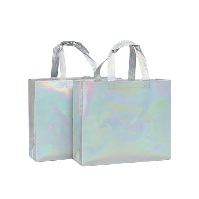 China Fashional Promotion Custom Reusable Laser Film Glossy Nonwoven Shopping Tote Bag for sale