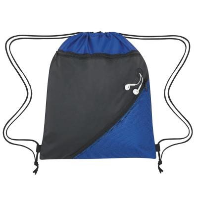 China Durable Fashionable Polyester Mesh Drawstring Sports Bag With Earphone Hole Backpack for sale