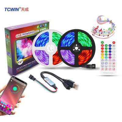 China Music Sync/APP Smart Led Waterproof Flexible Sync 5050 RGB Ip65 Ip20 Light Strip 2m Remote Control/App Control Voice Recognition/Music Definite Time 3m 5m USB 5V Band Light For Home for sale