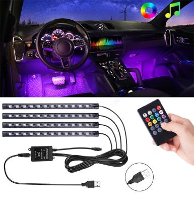 China Universal Ambient Light Voice Control Car Music Decoration App Sound Active 4 Function 4 Band 5v car led strip light kit for sale