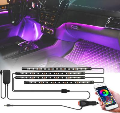 China Bling Bling Crystal Led Car Light Interior, 4pcs 60 Led Strips Lights for Car by APP Control, DIY Colors Music Microphone Control Under Atmosph Dash for sale