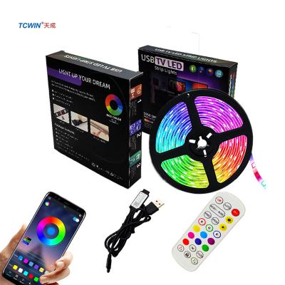 China Music Sync / APP Remote Control / Voice Recognition / Smart Led Light Remote Multicolor Flexible Strip Set 24 Backlight 5050 RGB Backlight 5050 RGB Strip USB APP Strip Key IP65 Waterproof TV Time for sale