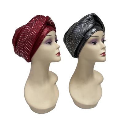 China Wholesale Fashion Solid Rhinestone Skull Caps Headwrap Covers Nigeria Muslim Women News Cloth Head Turban Hat for sale