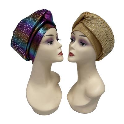 China Fashion New Arrival Rhinestone Skull Caps Headwrap Covers Forehead Cross Nigeria Women Muslim Turban Hat for sale