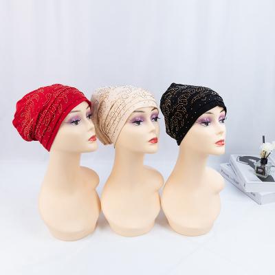 China Hot Selling Fashion Cotton Hijab Cap Rhinestone Hat Custom Popular Muslim Muslim Turban Hat Islamic Prayers Hat For Women for sale