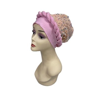 China Fashion High Quality Women Turban African Muslim Turban Hat Sequined Braided Bandanas Female Headscarf Hat for sale