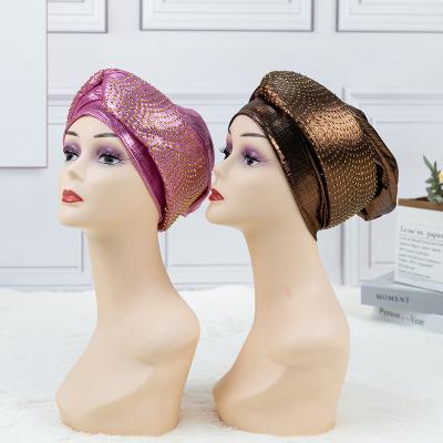 China African Muslim Ethnic Head Decoration Fashion High Quality Turban Luxury Stone Turban Hat For Ladies for sale