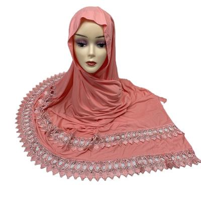 China Hot Sale Premium 100% Cotton Embroidery African Adult Hijab Scarf For Women Muslim Hijabs With Rhinestones for sale