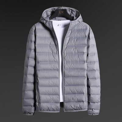 China New Design Custom Logo Windproof Hooded Light Duck Down Winter Breathable White Stocked Coat For Men for sale