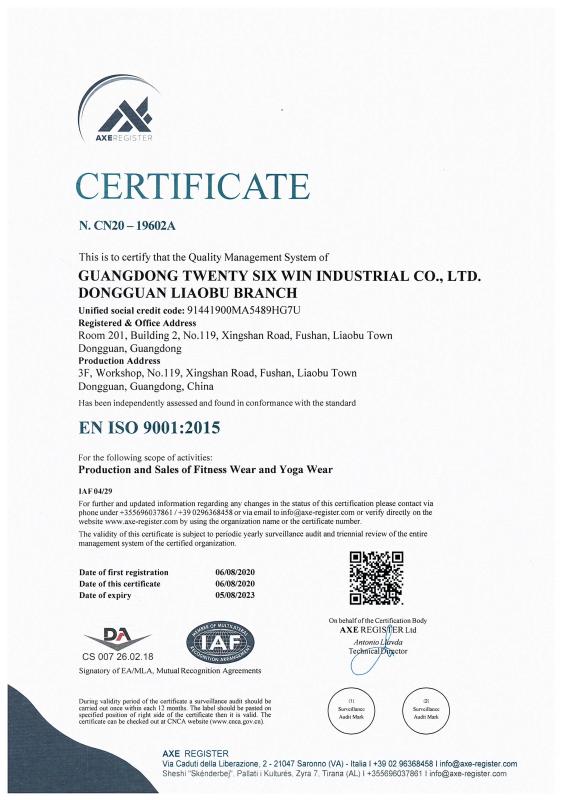 ISO9001 - Guangdong Twenty Six Win Industrial Co., Ltd