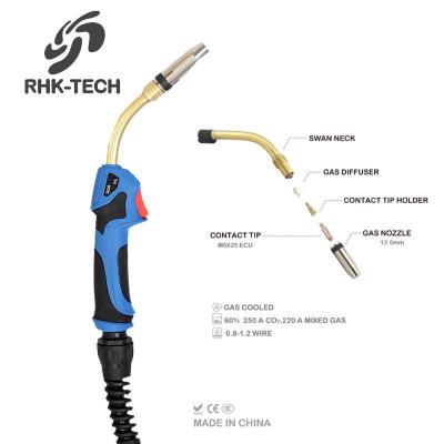 China Portable Gas Cooled 3M 4M 5M 250Amp MB24 CO2 24KD MIG Welding Torch RHK CE Certificate Custom Welding Torch With Euro Adapter for sale