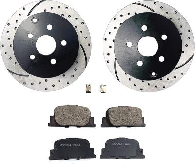 China QYT10057 factory rear ceramic brake kit with drilled and slotted disc rotor and ceramic disc brake pads for 2005-2010 scion 2007-2008 TC for sale