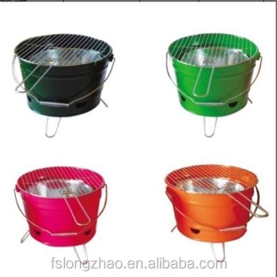 China Easily Assembled Mini Grills Outdoor Camping Galvanized BBQ Grill Colorful Charcoal Portable Kids Camping Bucket Shaped BBQ Grills for sale