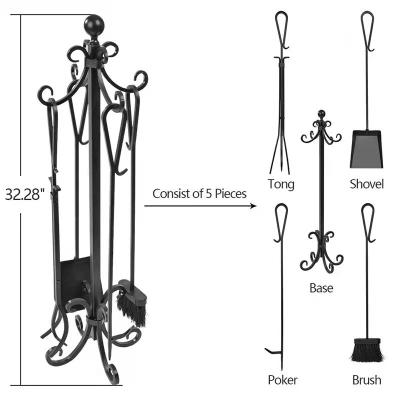 China Cast Iron Tong Broom Shovel Poker Cast Iron Base 5 Piece Tool Kit Chimney for sale