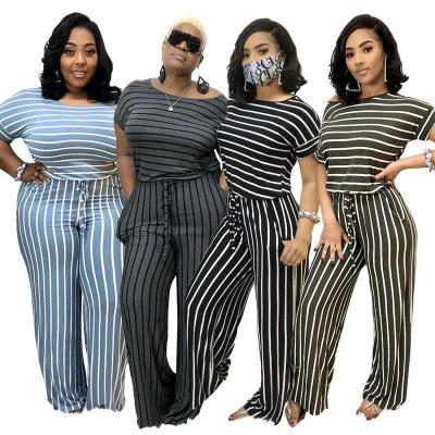 China S-5XL New Style QUICK DRY Women Stripe Print Stretch Knitting Casual Overalls Plus Size Women Clothing for sale