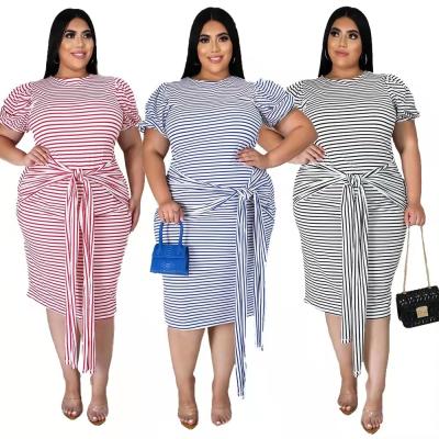 China Summer Anti-Static Ladies Casual Dresses Women Casual Short Sleeve Plus Size Stripe Dresses For Women for sale