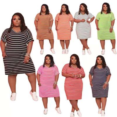 China Hot Selling Anti-wrinkle Women Dresses Loose Striped Women T-shirts Dress Women Casual Outfits Summer for sale