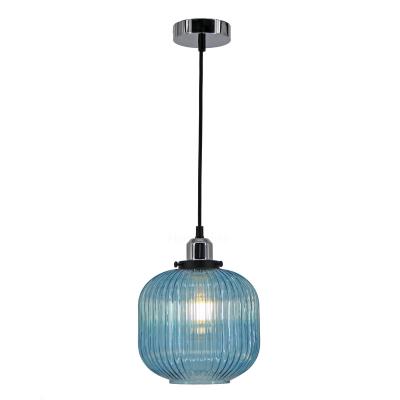 China 2020 New Modern Home Decorative Single Head Single Head Blue Glass Pendant Light Polished Chrome for sale