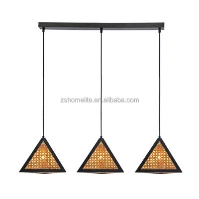 China 3 Heads Triangle Rattan Vine Kitchen Light Industrial Indoor Vintage Hanging Pendant Light for sale