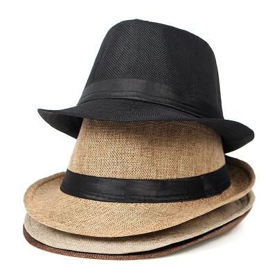 China Wholesale Straw Sun Hats Dad Black Panama Fashion Dobby Summer Polyester Canvas Sun Hat Jazz Fedora Hat Men Cheap Wholesale Folder for sale