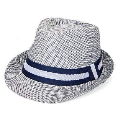 China Wholesale Spring Summer Image Fashion Single Slouch Jazz Fedora Paper Straw Hat With Striped Lace For Beach Touris de Hombre for sale