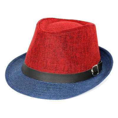 China Casual Panama Dad Gangster Red Cowboy Jazz Fedora Hat With Belt For Best Selling Character Summer Unisex Fashion for sale