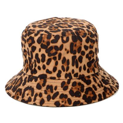 China Character Double Sided Foldable Cotton Sun Hat Mottled Leopard Fisherman Hats Bucket Hat For Outdoor Tourist Street for sale