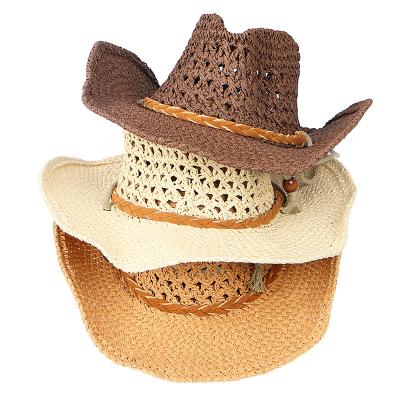 China New Fashion Character Spring Summer Pure Color Mesh Paper Straw Children Cowboy Hat With Rope For Grassland Party for sale