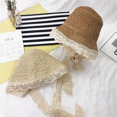 China Straw Hat Foldable Lace Beach Sun Handmade Parent-child Hat Of The Best Selling Character Child Summer Casual Girl for sale