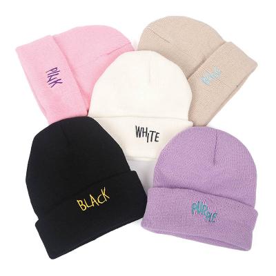 China JOINT Black Beani Hats Men's Unisex Skull Hat Winter Simple Letters Embroidered Beanie Knitted Hat For Women for sale