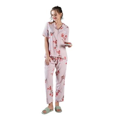 China Silk QUICK DRY Lapel Cotton Short Sleeve Pants Plus Size Women's Sleepwear Suit for sale